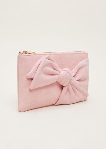 Phase Eight Pink Suede Bow Bags Pink Australia | RS2605418